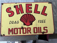 Antique style porcelain look SHELL Service dealer service gas station large sign