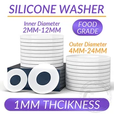 1MM THICK WHITE SILICONE HIGH TEMP FLAT RING RUBBER WASHER SEAL GASKETS 10 PACK