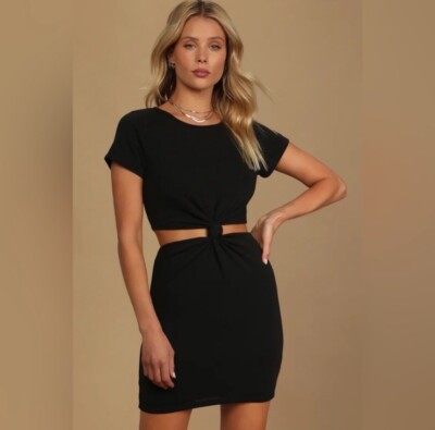 Lulu's Knotty But Nice Black Knotted Cutout T-shirt Dress Size Small | eBay