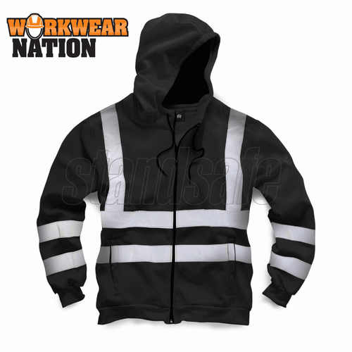 Standsafe Reflective Safety Security Hi Vis Work Hoodie Jumper Black - Bild 1 von 5