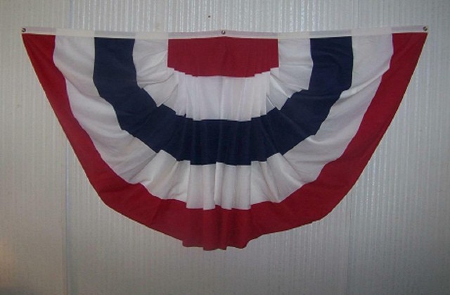 2 Patriotic Red White Blue Pleated Fan Flags Bunting 70 Inch X