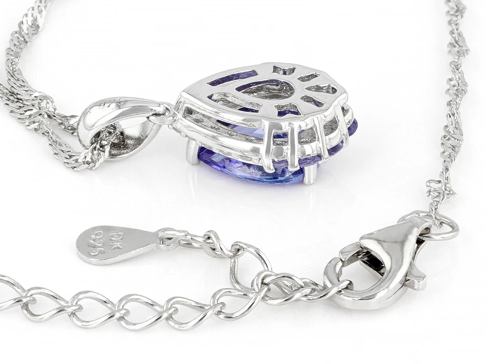 Pingente de prata JTV azul tanzanita ródio, pera, sobre St com corrente 1,38 ctw - Novo com etiquetas! - Imagem 3 de 4