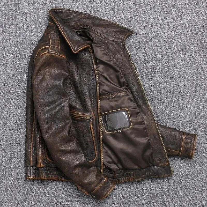 Men American Pilot Air Force Vintage Brown Maroon Black Real Leather Jacket - Image 4 of 4