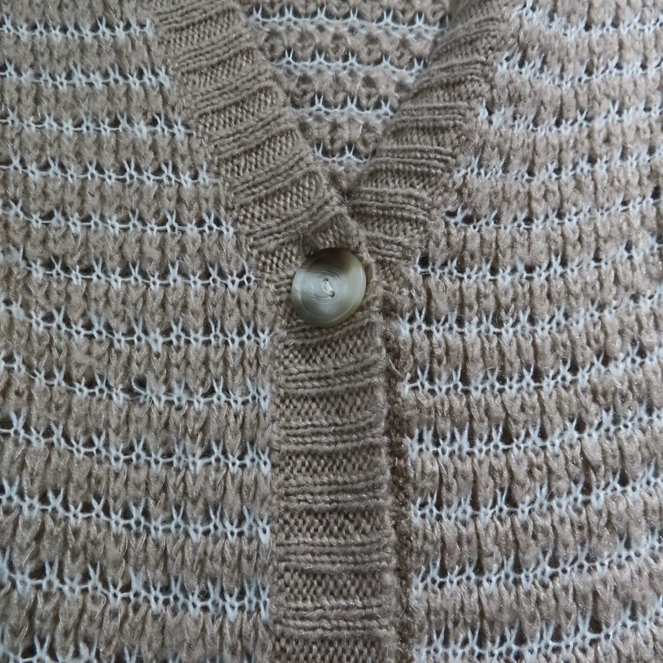 DECREE Cárdigan Suéter Mujer XL Beige Rayas Largo Plumero Boho Western Flecos Foto 4 de 4