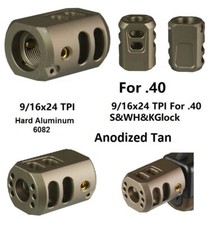 9/16x24 9/16-24 TPI Fits Glock S W 40 .40 Muzzle Brake Compensator Al Tan