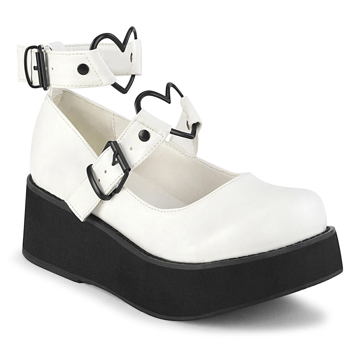 Demonia SPRITE 02 Mary Jane with Heart O Rings Studs Detail Wht