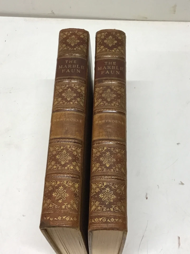 The Marble Faun by Nathaniel Hawthorne 1889 Leather Gilt Binding 2 Volumes - Image 2 of 4