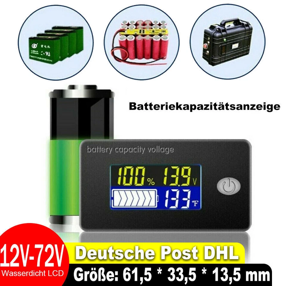Mini Batterie Ladeanzeige Kapazität Voltmeter Staubdicht Wasserdicht LCD 12V-72V - Bild 2 von 4