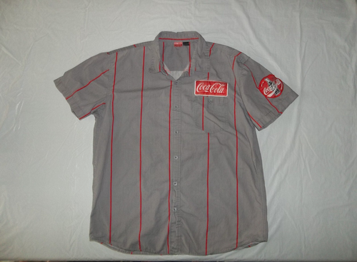 Coca Cola Button Front Red Striped Short Sleeve Men's Work Uniform Shirt Size XL