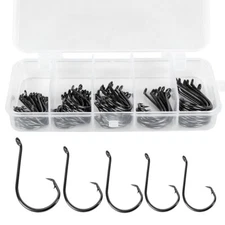 75pcs/box Offset Circle Hooks Assortment High Carbon Steel Fishing Hooks M6T6
