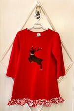 Beehave Girl's Red Reindeer Christmas Dress 6