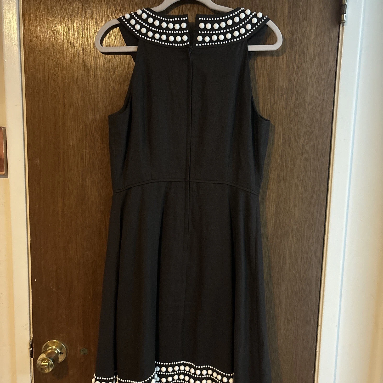 Abito vintage kate spade donna senza maniche marrone lino dettagli perle bianche taglia 10