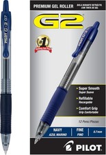 PILOT G2 Premium Gel Roller Pens Fine Point 0.7mm Navy Blue Pack of 12 Box 31221