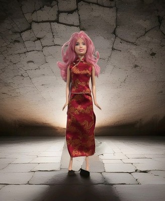 Hybrid Barbie Doll Face PINK HAIR bangs Redress Restyle Ooak Outfit Chinese C175
