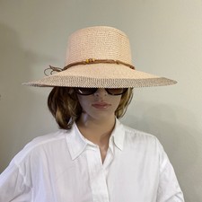 Wide Brim Paper Braid, beaded paper straw Sun Hat OSFM floppy beach Sun Her