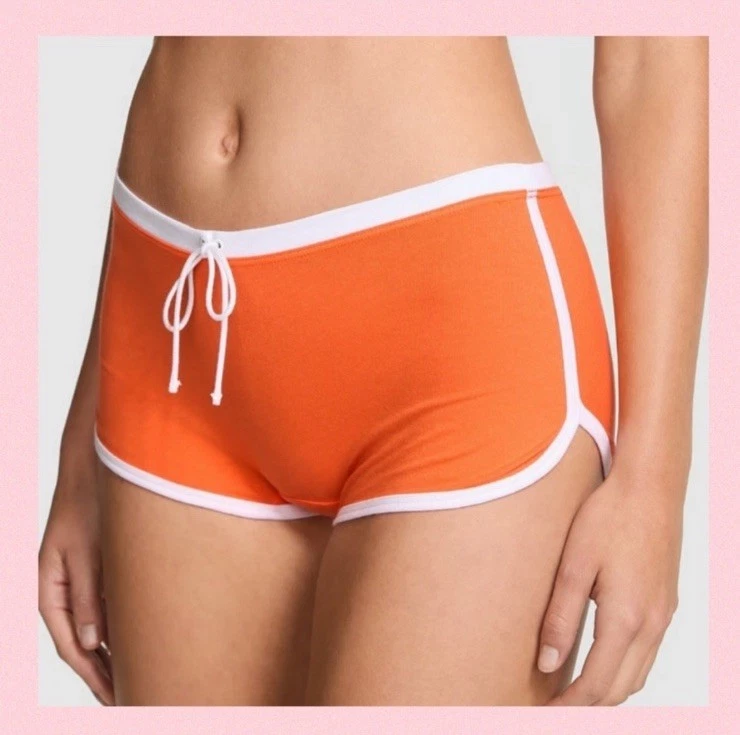Victoria’s Secret ROSA Algodón Dormitorio Boyshort Naranja Blanco Medio Tiempo Gráfico GRANDE Foto 4 de 4