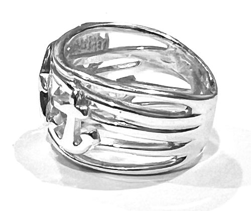 Sea Life Anchor Multi Shell Beach Theme Stamp .925 Sterling Silver Ring - Size 6 - Picture 5 of 8