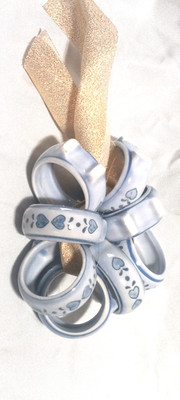 napkin rings kemp and beatley Footed ceramic hand painter 8  blue & white