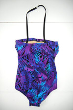 Vtg 90s T.H.E. THE Blue/Purple HAWAIIAN ONE-PIECE SWIMSUIT Beach Pool Women's 16
