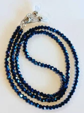 METALLIC BLUE EYEGLASS CHAIN 27" Beaded Strap Reading Glasses iCandy w/ CLIP
