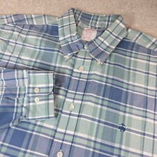 Brooks Brothers Madison Shirt Mens XL Blue Green Plaid Non-Iron Supima Cotton LS