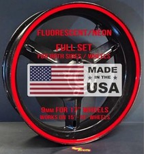 Fluorescent Neon Red Wheel Stickers Stripes for 17" Motorcycle or Car Rims