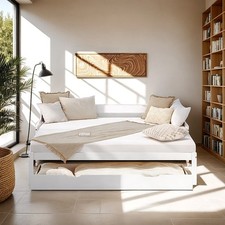 Cadre de Lit gigogne 90x200 banquette 2 places en Bois Blanc Tiroir Homestyle4u