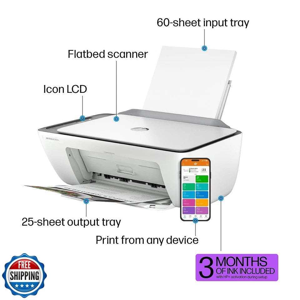 HP DeskJet 2855e Wireless All-in-One Color Inkjet Printer, Scanner, Copier, B - Image 2 of 4