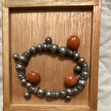 Beaded Silver Bracelet with Basketball Accents