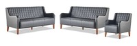 Sofagarnituren-Set 3-Sitzer Sessel Schwarz Leder Modern Holz Sofas