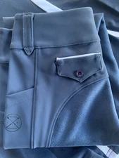 NWT FREE RIDE BREECHES Full Seat Euro Suede Navy Blue size 26 Button/hook Zip