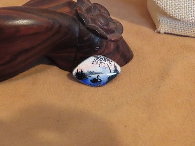 Antique Norway Sterling Silver Hand Painted Enamel Brooch Hallmarked Makers Mark