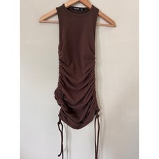 Nasty Gal Collection Brown Ribbed Ruched Drawstring Bodycon Mini Dress US 2