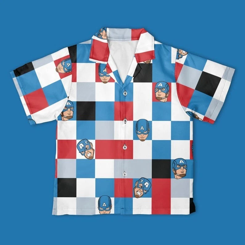 Marvel Captain America Avengers Checkerboard Button Up Shirt, Marvel Captain Hawaiian Shirt