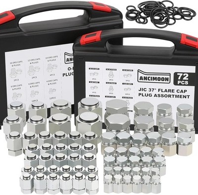 144PCS Hydraulic JIC 37 Degree and ORFS Flat Face Cap and Plug Assortment Kit, S