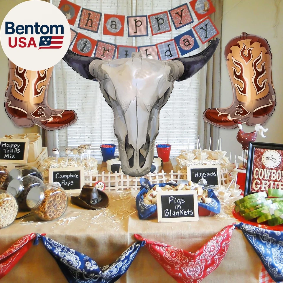 Paquete de 3 globos Western Long Horn para fiesta de vaca, globo vaquero Longhorn de papel de aluminio Foto 3 de 4