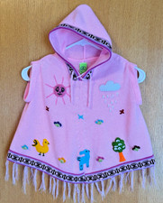 Alpaca Connection Hooded Peruvian Sweater Shawl Youth Girls Sz 4 Pink Fringe