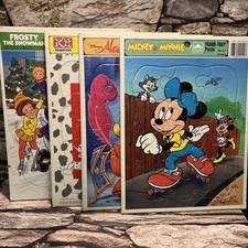 Vintage Lot of 4 Disney Aladdin/Dalmatians, Mickey,  Frosty Frame Tray Puzzles