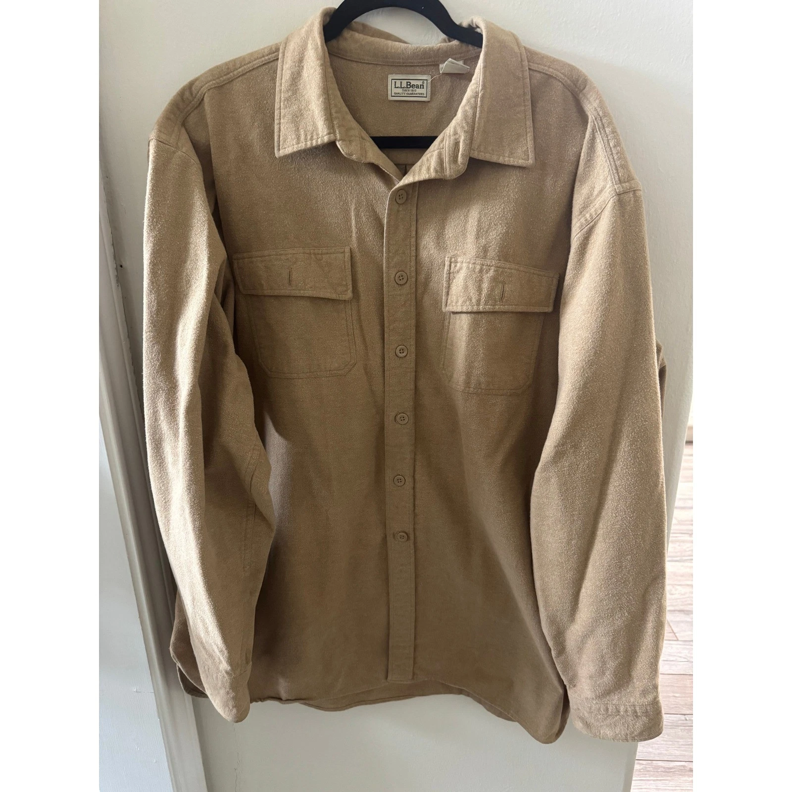 LL Bean Mens XXL Chamois Flannel Shirt Tan Cotton Gorpcore Minimalist