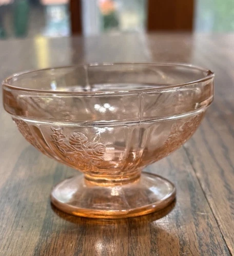 Vintage Pink Depression Glass Footed Sherbet ice cream Bowl glass