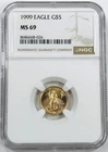 1999 $5 GOLD EAGLE NGC MS69! AMAZING U.S. GOLD! NEAR PERFECT STRIKE! NR #G3216