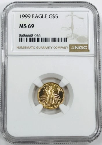 1999 $5 GOLD EAGLE NGC MS69! AMAZING U.S. GOLD! NEAR PERFECT STRIKE! NR #G3216