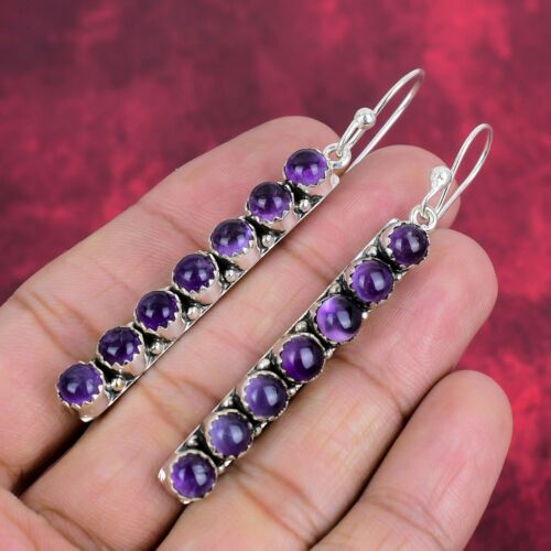 Amethyst Gemstone Handmade 925 Sterling Silver Earrings Jewelry For Women - Picture 3 of 4