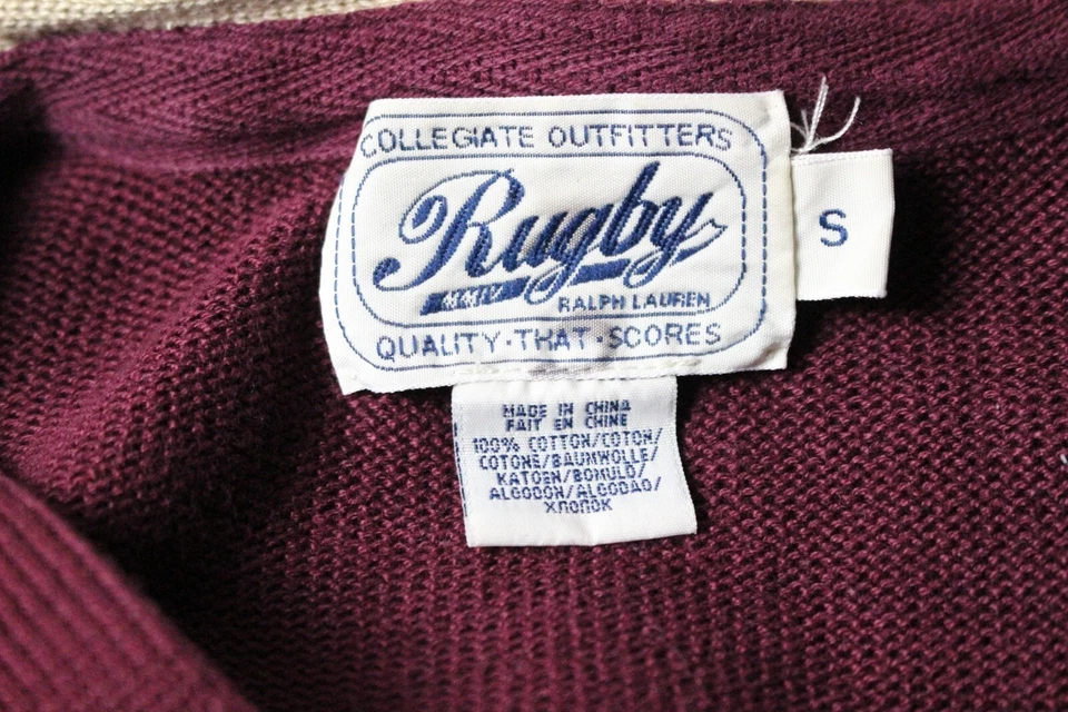 Cárdigan Suéter De Colección Años 00 Para Hombres Ralph Lauren Rugby Borgoña Retro Algodón S Universitario Foto 3 de 4