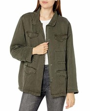 Monrow Jacket Military Style Womens Medium Green Linen Blend Utility Snap Button