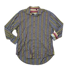 Robert Graham Shirt Men XL Extra Large Striped Contrast Flip Cuffs Shirttail Hem