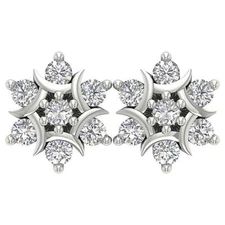 VS1 E 1.00Ct Cluster Studs Earrings 18K White Gold Round Diamond Prong Set