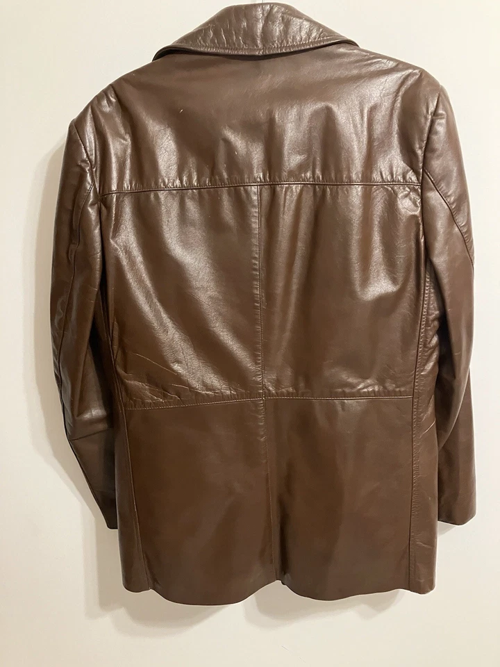 Abrigo de cuero para hombre London antiniebla marrón 42 regular cremallera forro de piel sintética vintage Foto 2 de 4