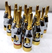 46-Pc Speaker Banana Plugs 24K Gold Plated Brass Color Coded R&B Open Screw Type