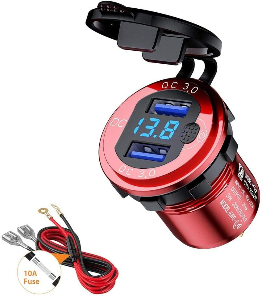3.0A USB Quick Charger Socket 12V 24V Dual Port with On Off Switch